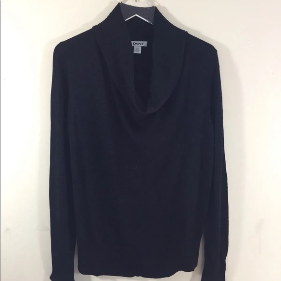 DKNY Women Cowl Neck Sweater Metallic Black Silver Large Long Sleeve - Picture 4 of 11